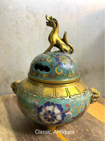 กระถาง กำยาน ทองเหลือง หัวสิงห์ถมปัด A8 รูปที่ 3