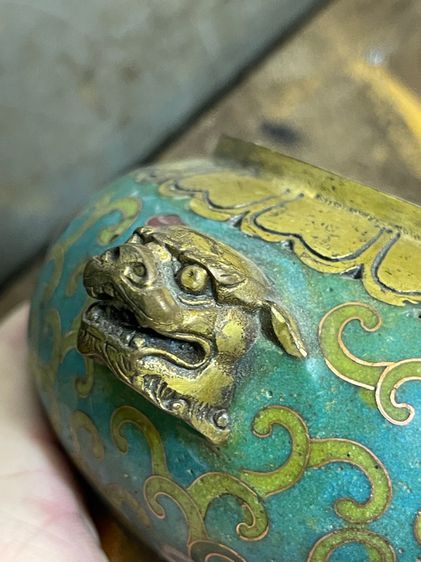 กระถาง กำยาน ทองเหลือง หัวสิงห์ถมปัด A8 รูปที่ 9