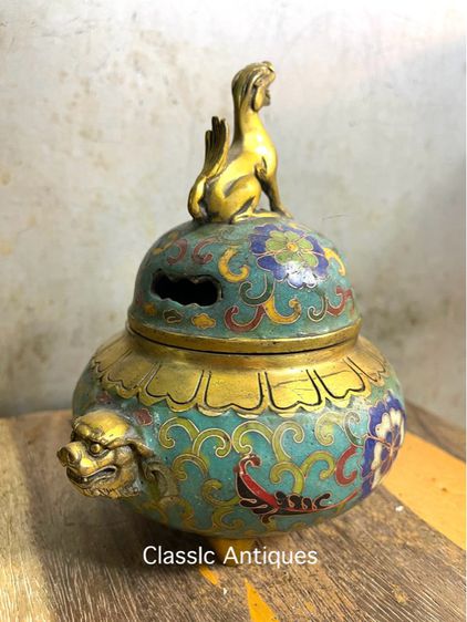 กระถาง กำยาน ทองเหลือง หัวสิงห์ถมปัด A8 รูปที่ 2