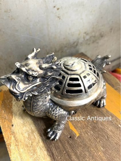 กระถาง กำยาน เต่ามังกร ทองเหลืองกะไหล่เงิน A17 รูปที่ 3