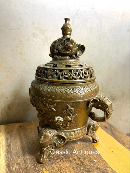 กระถาง กำยาน คชสาร ช้างทองเหลือง A63 รูปที่ 3