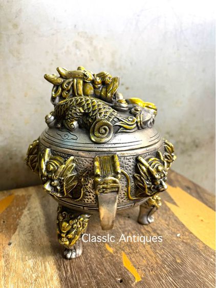 กระถาง กำยาน มังกรเก้าหัวกะไหล่เงินA43 รูปที่ 6