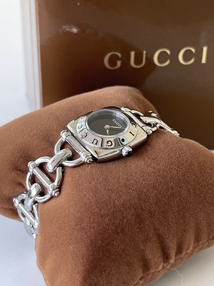 Gucci 6400L 21mm Watch Horsebit Quartz Women's Silver Black Dial Working Vintage รูปที่ 2