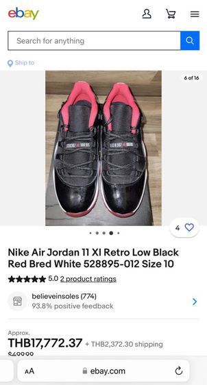 รองเท้า Nike Air Jordan Sz.10us44eu28cm รุ่น11 Low Bred สีดำแดง สภาพสวยงาม ไม่ขาดซ่อม ใส่เล่นบาสหรือเที่ยวได้ รูปที่ 14