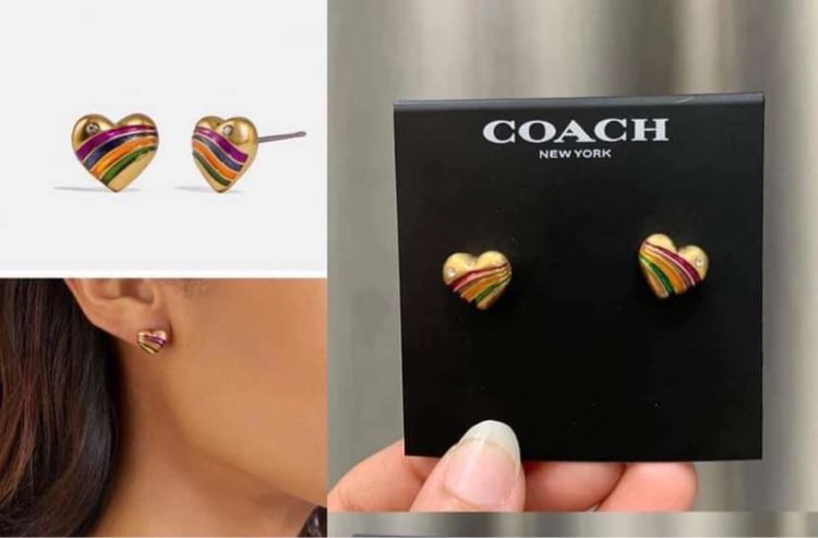 โลหะ Coach แท้ ต่างหูรุ่น Rainbow heart stud earring 