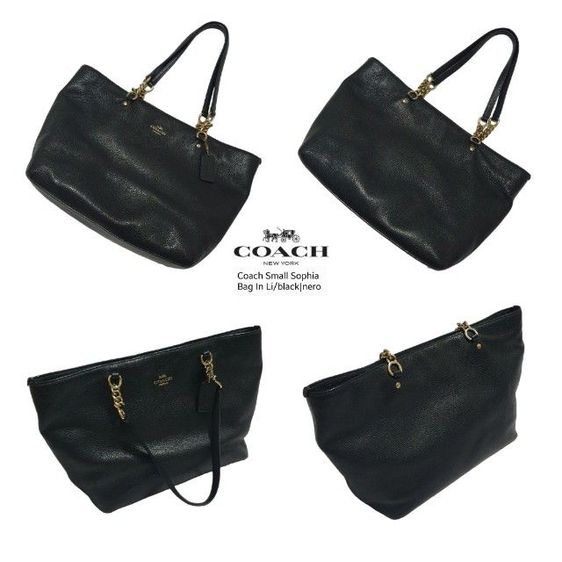 กระเป๋าถือสะพายข้าง แบรนด์ Coach : Small Sophia Bag In Li black nero หนัง สีดำของแท้