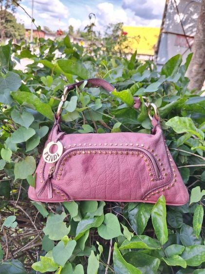 Fendi screw studs pink leather vintage shoulder bag 