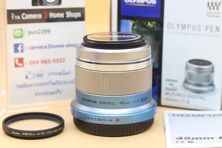 เลนส์ fixed ขาย Lens Olympus M.ZUIKO DIGITAL 45mm f1.8(สีเงิน) อดีตศูนย์ ไร้ฝ้า รา สภาพสวยใหม่ อุปกรณ์ครบกล่อง 