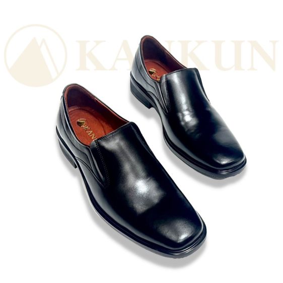KANKUN Formal leather shoes รองเท้าคัทชูหนังแท้ เกรดพรีเมี่ยม ทรงทางการ รูปแบบสวม สีดำสุภาพ สวยดีไซน์ทันสมัย หนังนิ่ม พื้นนุ่มพิเศษ รูปที่ 2