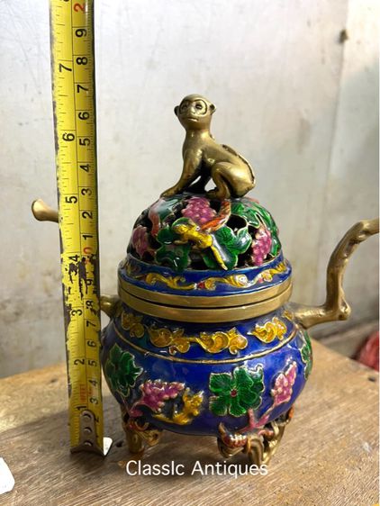 กระถาง กำยาน ทองเหลืองลงยาสะสม A10 รูปที่ 12