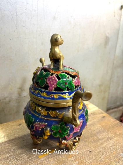 กระถาง กำยาน ทองเหลืองลงยาสะสม A10 รูปที่ 4