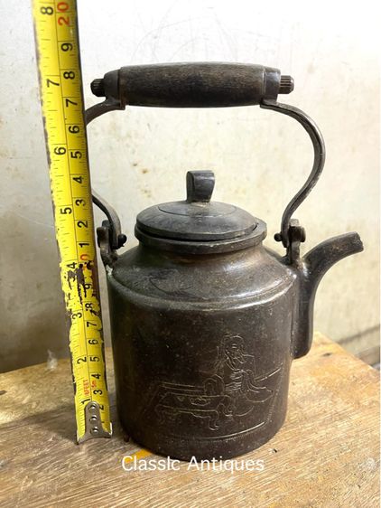 กาน้ำชา สลักลายอักษรจีนทองเหลืองสะสมA2 รูปที่ 9