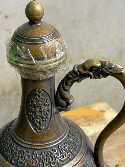 กาน้ำชา ลายอักษรจีนทองเหลืองสะสม รูปที่ 7