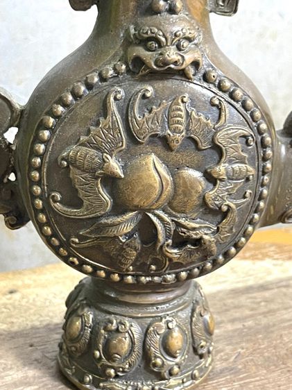 กาน้ำชา ลายค้างคาวจีนทองเหลือง สะสม รูปที่ 7