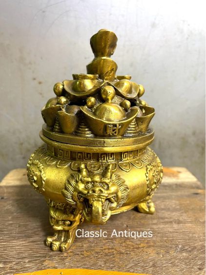 กระถาง กำยาน ก้อนทองจีน ทองเหลืองสะสม A48 รูปที่ 4