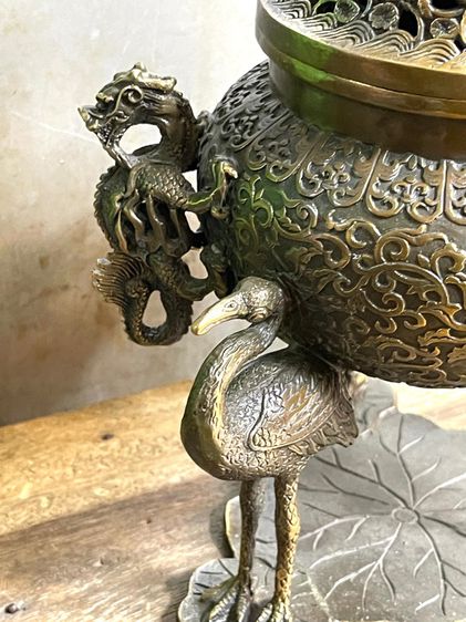 กระถาง กำยาน หัวมังกรฐานนก ทองเหลืองสะสม A51 รูปที่ 3