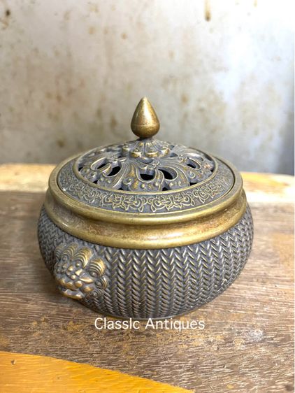 กระถาง กำยาน หัวสิงห์ทองเหลืองสะสมA56 รูปที่ 8