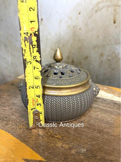 กระถาง กำยาน หัวสิงห์ทองเหลืองสะสมA56 รูปที่ 13