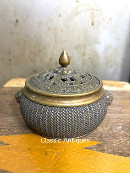 กระถาง กำยาน หัวสิงห์ทองเหลืองสะสมA56 รูปที่ 3