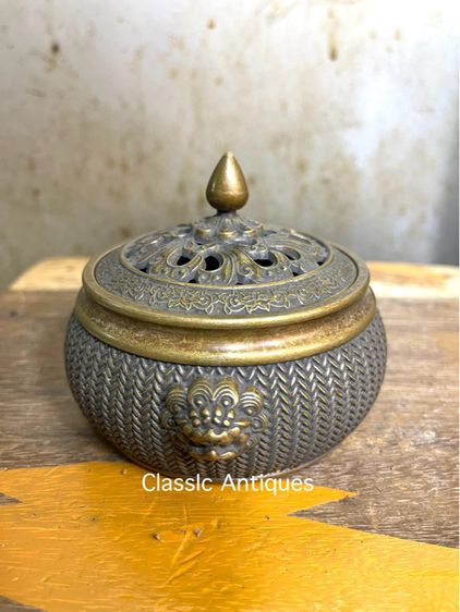 กระถาง กำยาน หัวสิงห์ทองเหลืองสะสมA56 รูปที่ 2