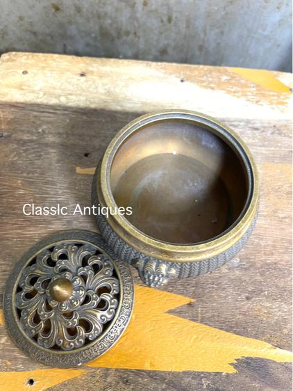 กระถาง กำยาน หัวสิงห์ทองเหลืองสะสมA56 รูปที่ 9