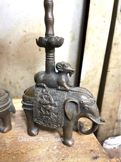 เชิงเทียน ช้างคู่ ทองเหลืองสะสม รูปที่ 4