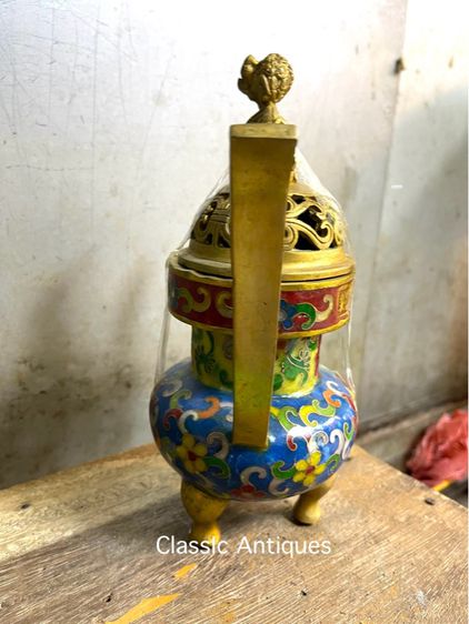 กระถาง กำยาน หัวสิงห์ทองเหลืองถมปัดสะสม A18 รูปที่ 4