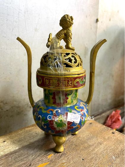 กระถาง กำยาน หัวสิงห์ทองเหลืองถมปัดสะสม A18 รูปที่ 6