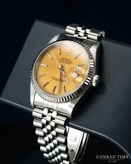 Rolex Datejust 16234 Yellow Tapestry Dial Fluted Bezel 1995 36mm.