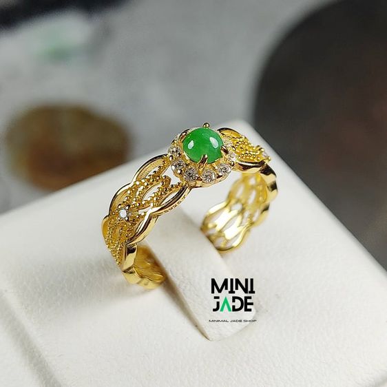 เงิน แหวนหยกพม่า สี Green Apple สีสด