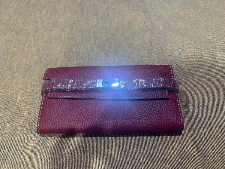 อื่นๆ หนัง PU หญิง แดง กระเป๋าสตางค์ใบยาว สไตล์ Hermes Kelly Wallet Epsom Leather Palladium Hardware In Burgundy