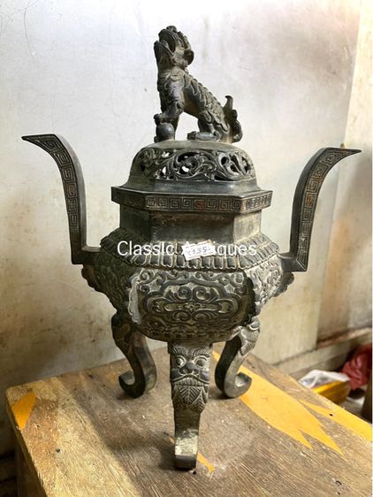 กระถาง กำยานหัวสิงห์ ทองเหลือง สะสมA40 รูปที่ 2