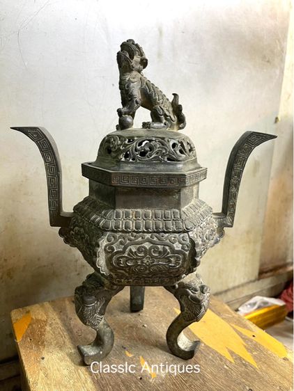 กระถาง กำยานหัวสิงห์ ทองเหลือง สะสมA40 รูปที่ 10