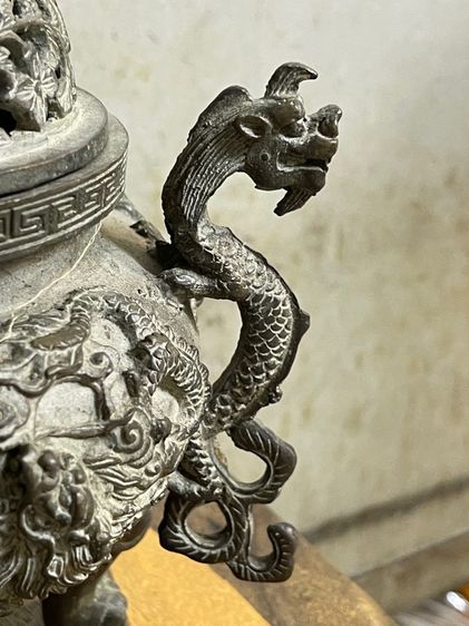 กระถาง กำยาน มังกร หัวสิงห์ทองเหลือง A12 รูปที่ 5