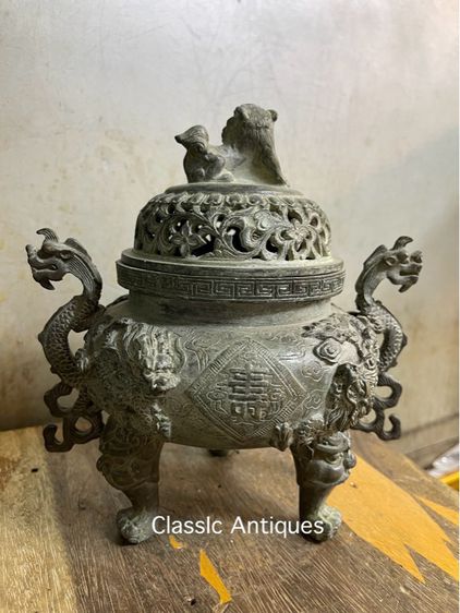 กระถาง กำยาน มังกร หัวสิงห์ทองเหลือง A12 รูปที่ 3