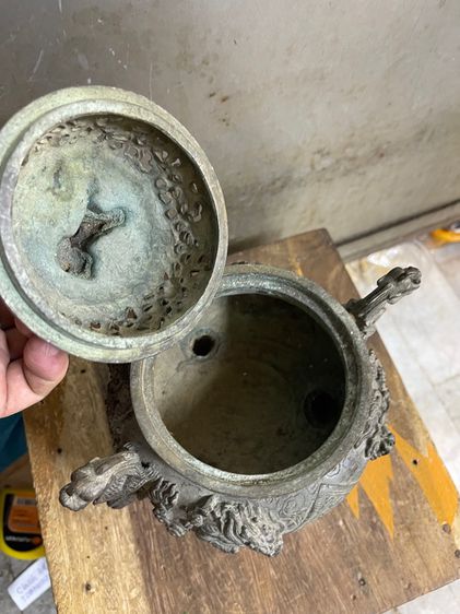 กระถาง กำยาน มังกร หัวสิงห์ทองเหลือง A12 รูปที่ 7