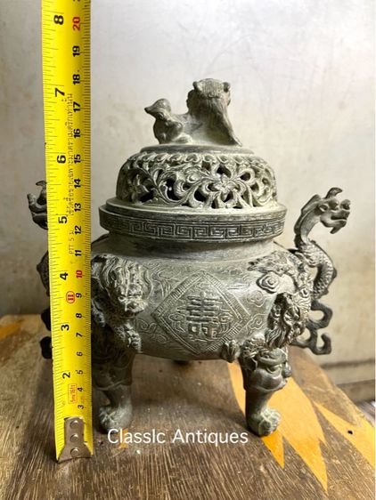 กระถาง กำยาน มังกร หัวสิงห์ทองเหลือง A12 รูปที่ 10