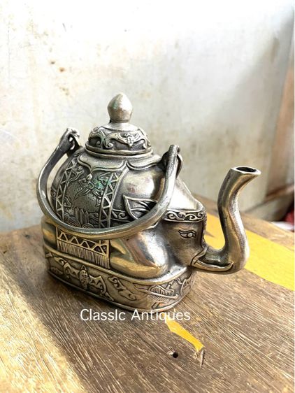 กาน้ำชา ช้าง ทองเหลืองกะไหล่เงิน รูปที่ 2