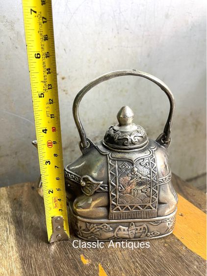 กาน้ำชา ช้าง ทองเหลืองกะไหล่เงิน รูปที่ 9