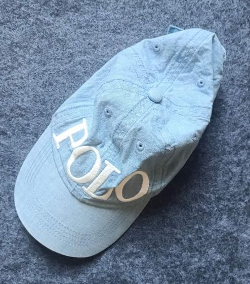 หมวกแก๊ปเด็กโต Polo Ralph Lauren ป้าย 7-16  สีฟ้าผ้าแชมเบรย์ สภาพดีไม่มีตำหนิ ปัก POLO 