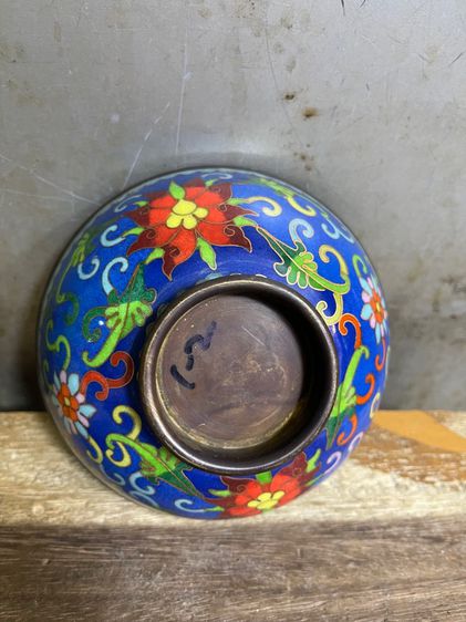 ชาม ทองเหลือง ถมปัดสีฟ้าสะสม รูปที่ 5