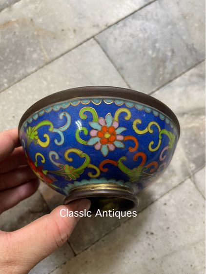 ชาม ทองเหลือง ถมปัดสีฟ้าสะสม รูปที่ 2