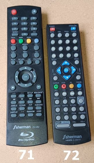 SHERMAN REMOTE (71-72) รีโมท เชอร์แมน เครื่องเสียง DVD VCD CD TAPE DV-262 BLU RAY HDMI DV-7 TV รูปที่ 1