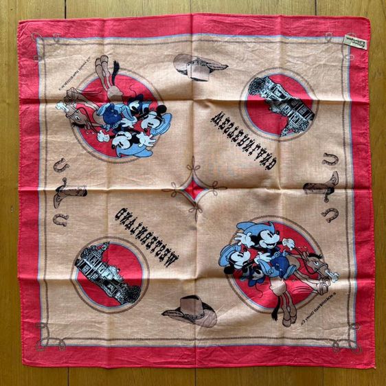 ผ้าเช็ดหน้ามิกกี้เมาส์ มินนี่เมาส์ ลายคาวบอย WESTERNLAND MCMLXXXVIII Walt Disney Co. Mickey Mouse Minnie Mouse Bandana รูปที่ 4
