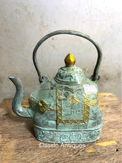 กาน้ำชา ช้าง ทองเหลือง ลงเขียวปัดทอง รูปที่ 2