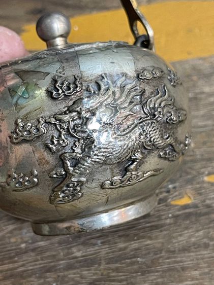 กาน้ำชา กิเลน ทองเหลืองกะไหล่เงิน รูปที่ 5