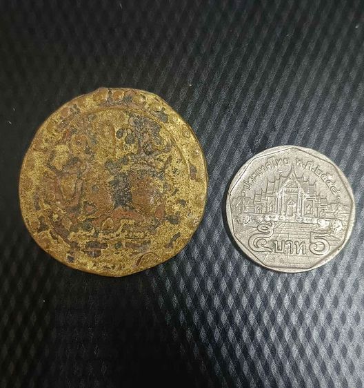 เหรียญโบราณฟูนัน ใช้ก่อนยุคทวาราวดี คาดว่ามาจากอาระกัน เมืองท่าชายทะเลพม่า ด้านหลังศรีวัตสะ รูปที่ 4