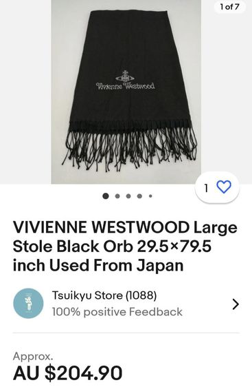 Vivienne Westwood Vintage Scarf 
Logo Embroidered, wool scarf
Unisex มือสอง สภาพดี สีดำสนิท ผืนยาว รูปที่ 12