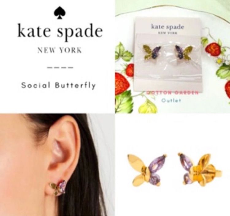 Set สร้อยและ ต่างหู KATE SPADE NEW YORK SOCIAL BUTTERFLY MINI PENDANT  gold  violet  แท้ รูปที่ 9