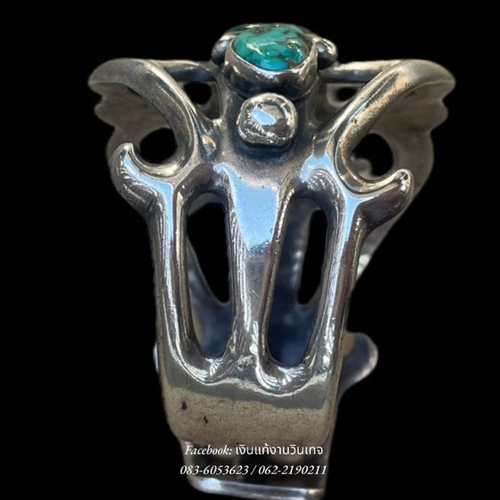 กำไลเงินเเท้ งานวินเทจอเมริกา Native American Navajo Turquoise Sterling Silver Sand Cast Cuff Bracelet รูปที่ 8